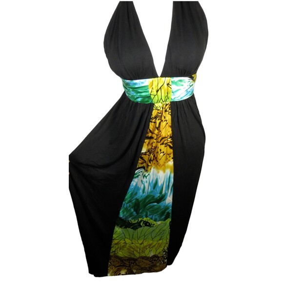 Saks Fifth Ave Black Halter Tie Silk Contrast Flowy Maxi Dress Size Small - Picture 2 of 9